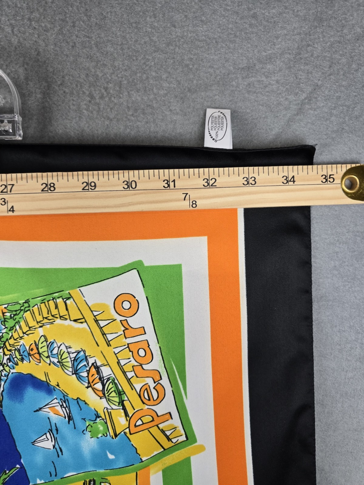 Italian Souvenir Scarf Square Silk Feel Orange Black 33.5 x 34.5 Made in Italy