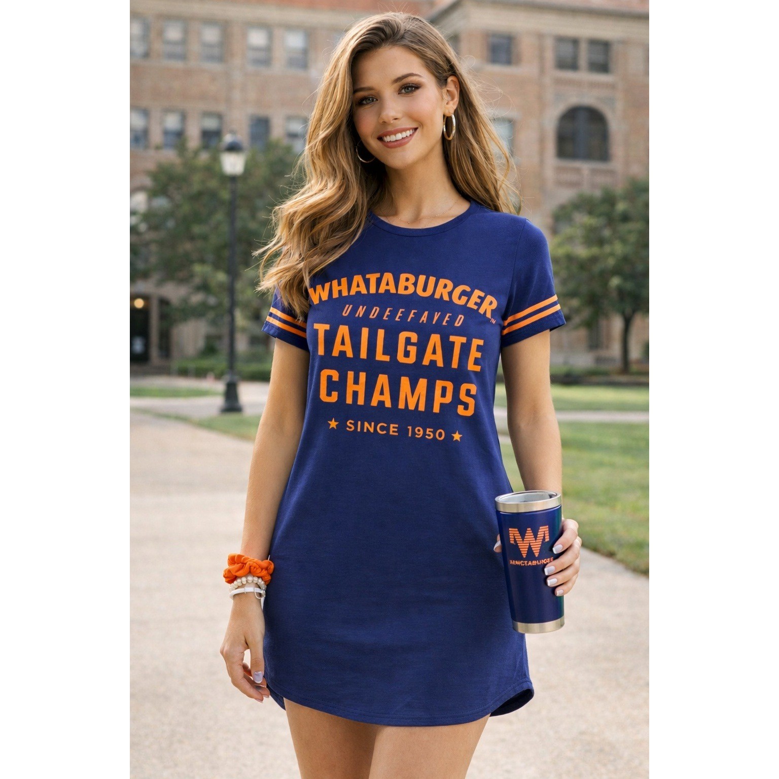 Whataburger T-Shirt Dress Women Size M Blue New Tailgate Champs Academy Sports