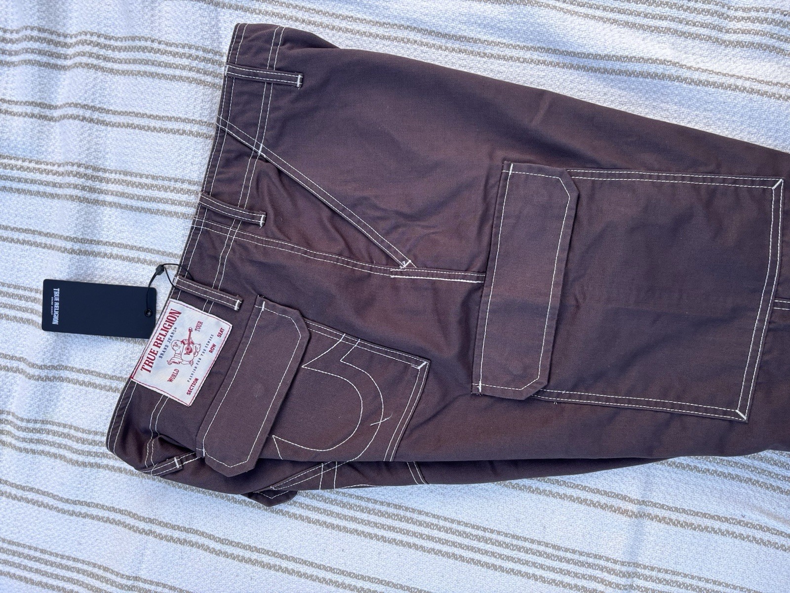 True Religion Men’s Bracken Brown Wide Cargo Pants, Size 34