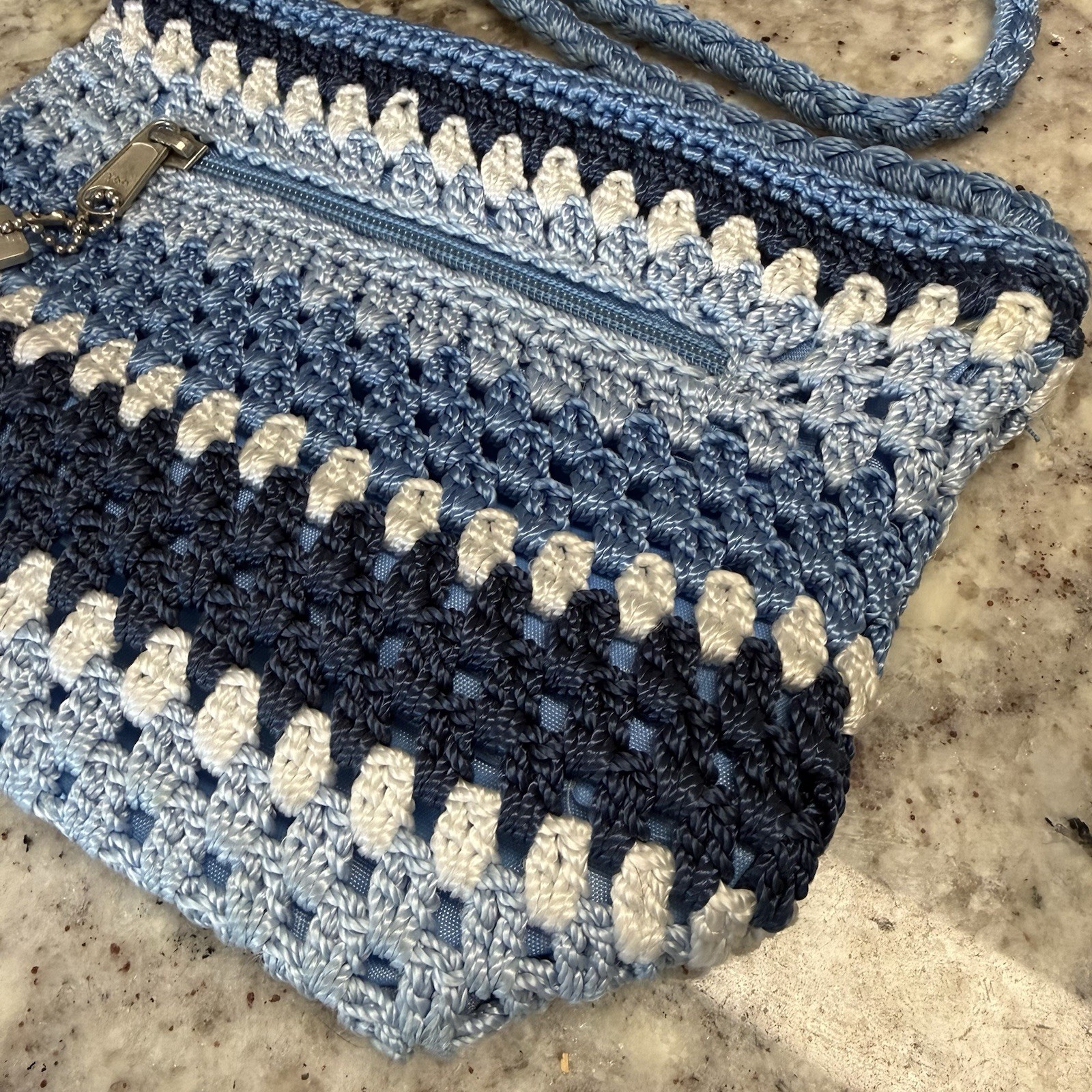 Boho Crochet Women’s Blue and White Shoulder Bag New Without Tags Hippie Lina