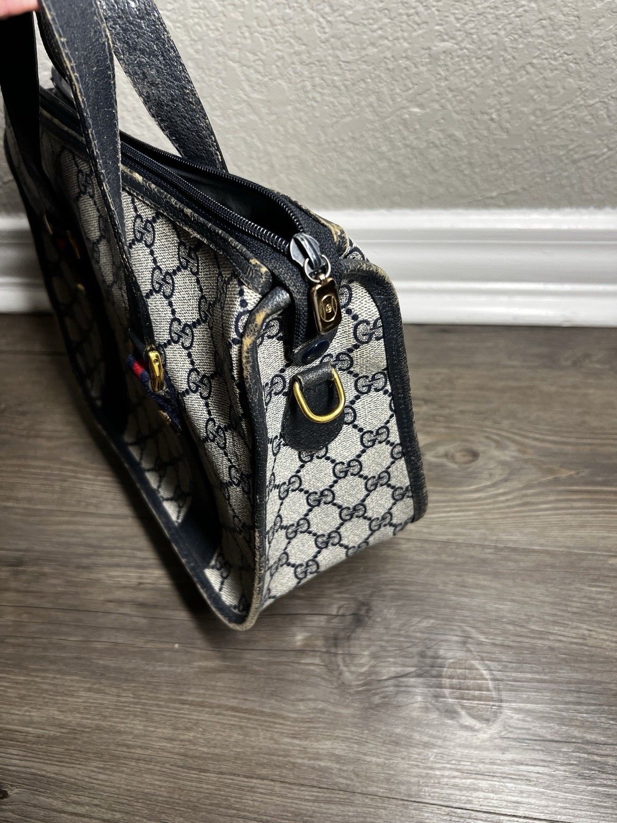 Vintage Gucci GG Supreme Monogram Small Top Handle Tote Navy Italy