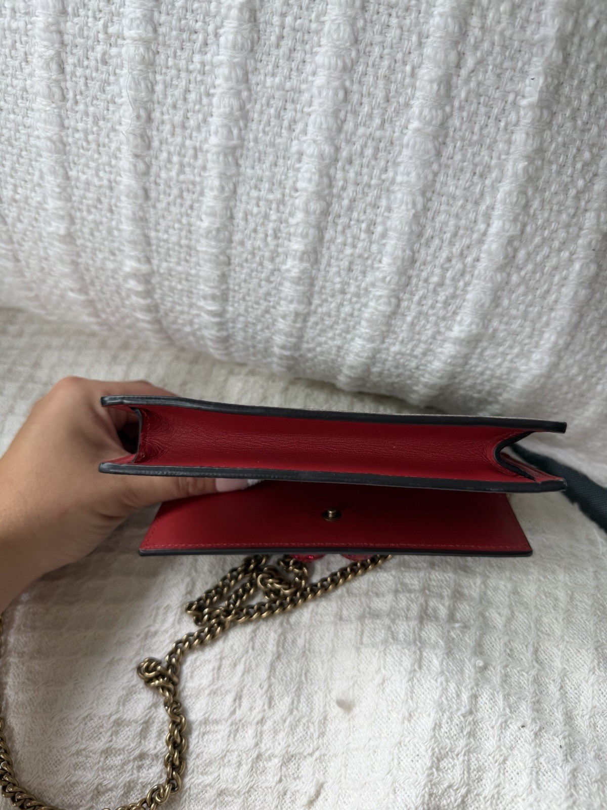 Gucci GG Supreme Monogram Mini Cherry Chain Crossbody Wallet on Chain Bag