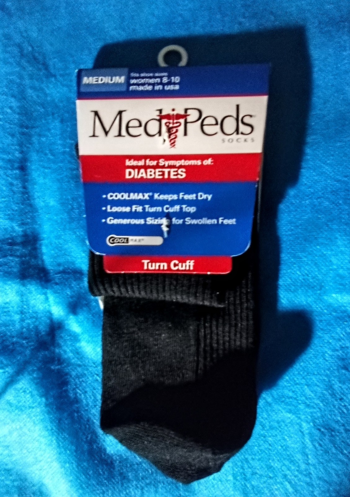 MED PEDS WOMEN TURN CUFF SOCKS/SIZE 8-10/ 1 Pair/ For Symptoms of Diabetes