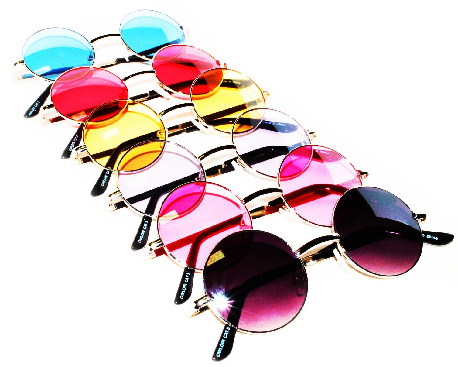 6 COLORS ROUND WOMEN’s SUNGLASSES HIPPIE HIPSTER RETRO METAL FRAME 43 MM SET