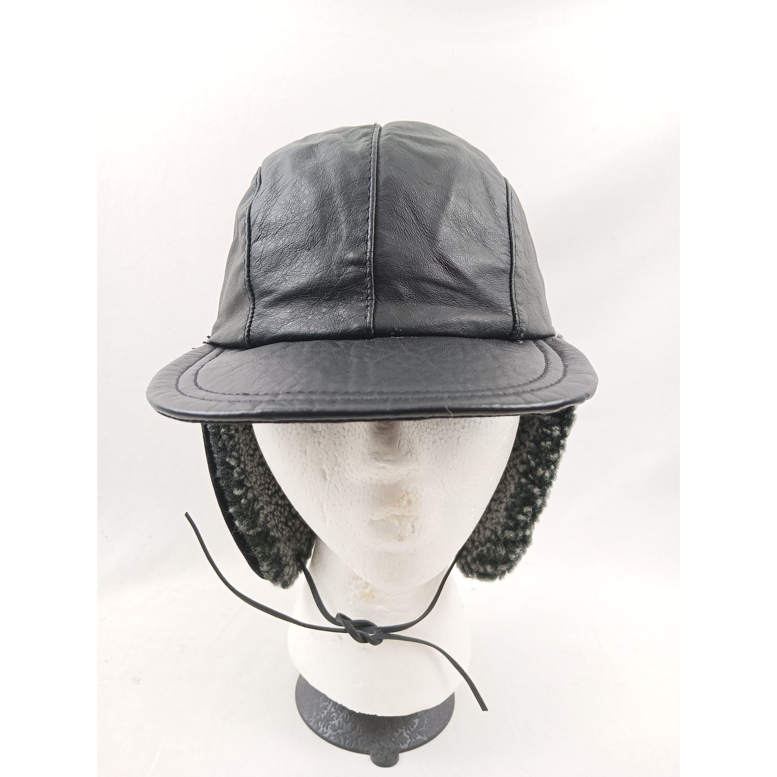 Wilsons Genuine Leather Trapper Hat Winter Ear Flap Warm Fleece Lined Medium USA