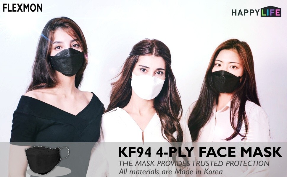 (Pack of 50) Happy Life, Good Day kf94 Black face mask Adult Size☆Made in Korea☆