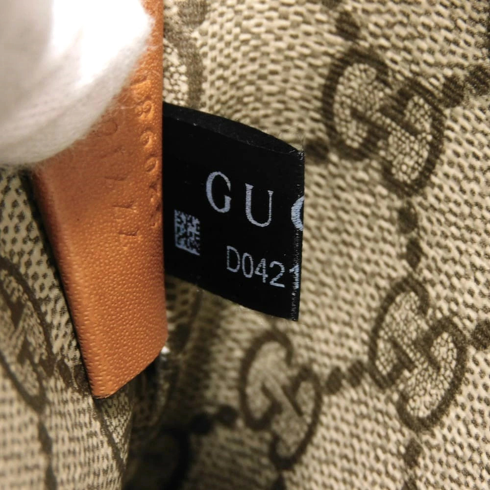 Gucci Clutch Bag Logo Print Pouch Canvas Brown GG Supreme Cotton Linen Natural