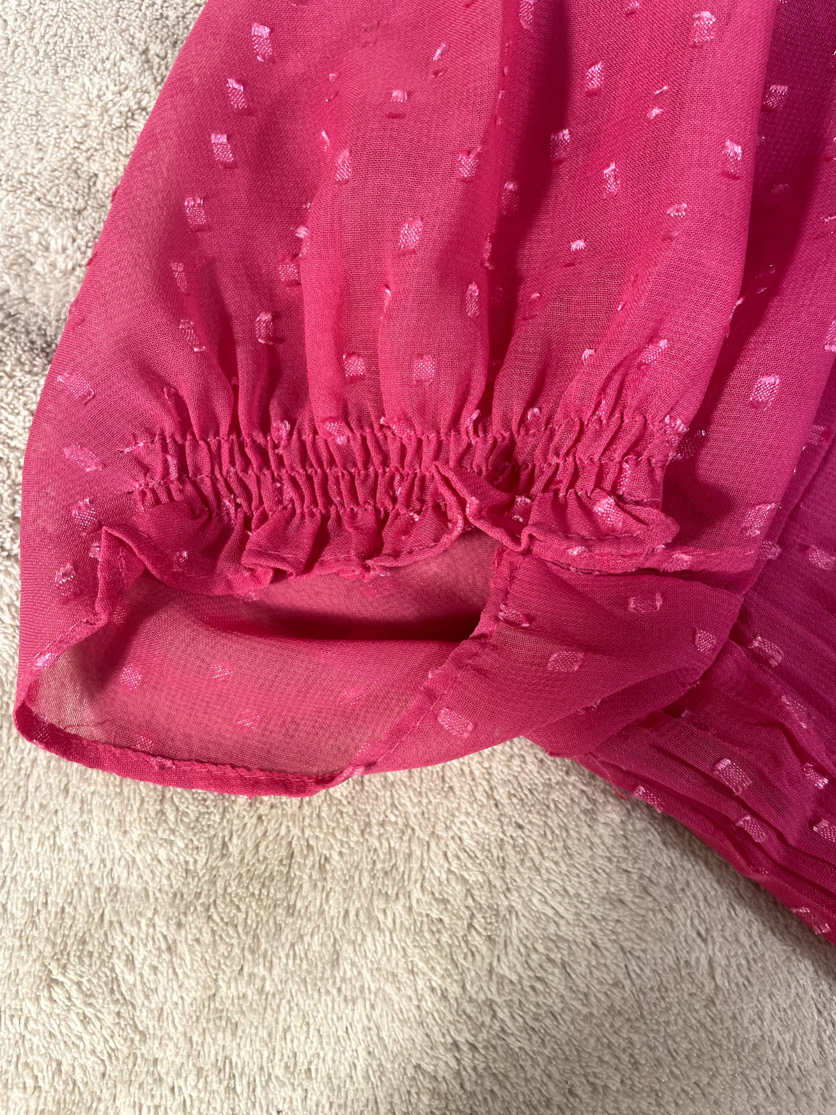 Misty & Max Sz L Women’s Sheer Pink Button Ruffle Collar Blouse Shirred Cuff