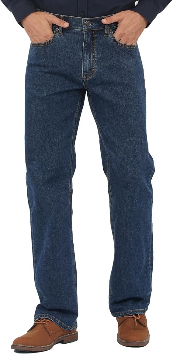 Men’s Relaxed Fit Flex Jeans Straight fit Jeans (Dark Blue, 34W x 32L)