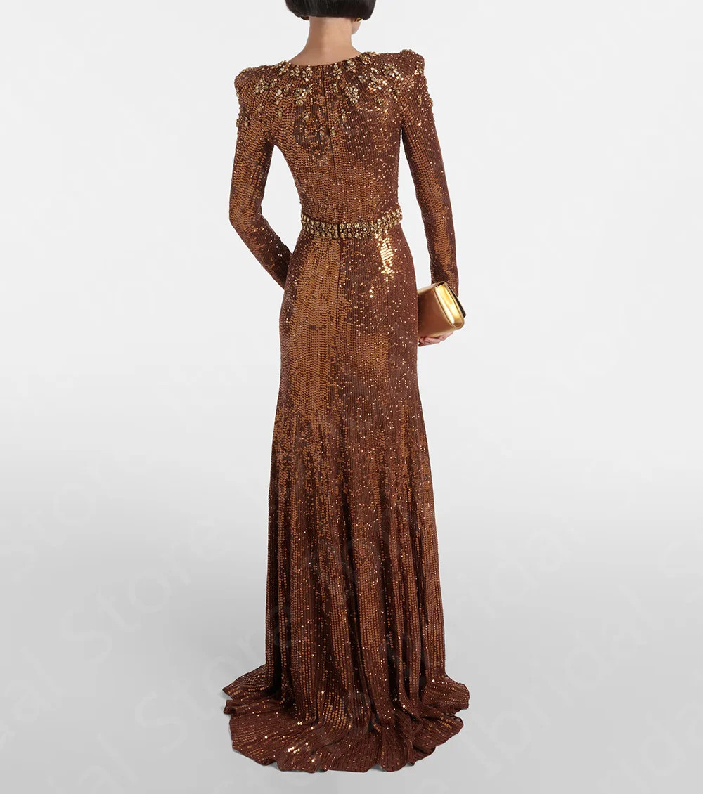New Sparkling Glitter Mother Dresses Sequined Beading Wedding Party Dress Sweep