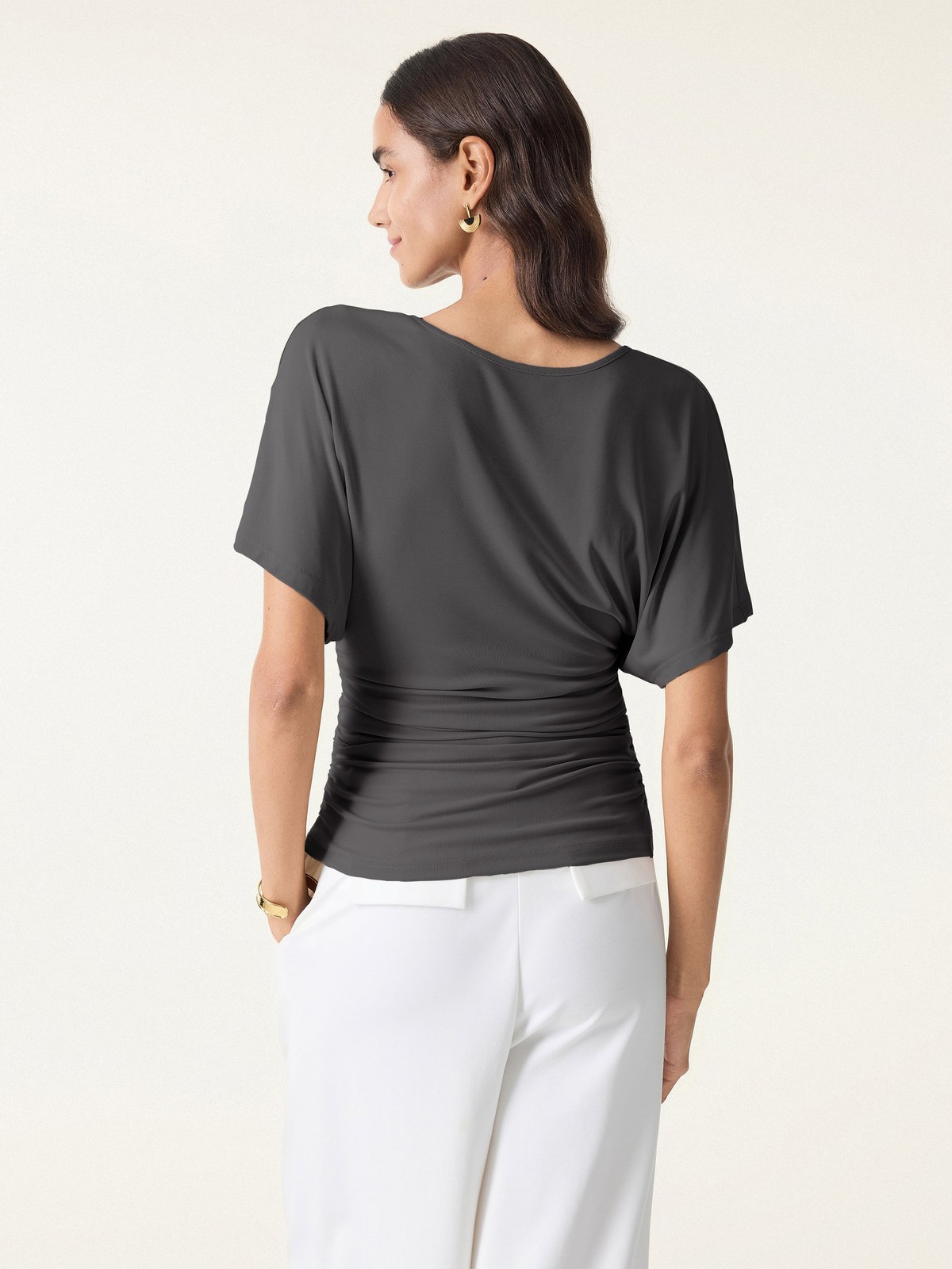 Effortless Boatneck Batwing Sleeve Side Ruched Top-OGLmove|118604