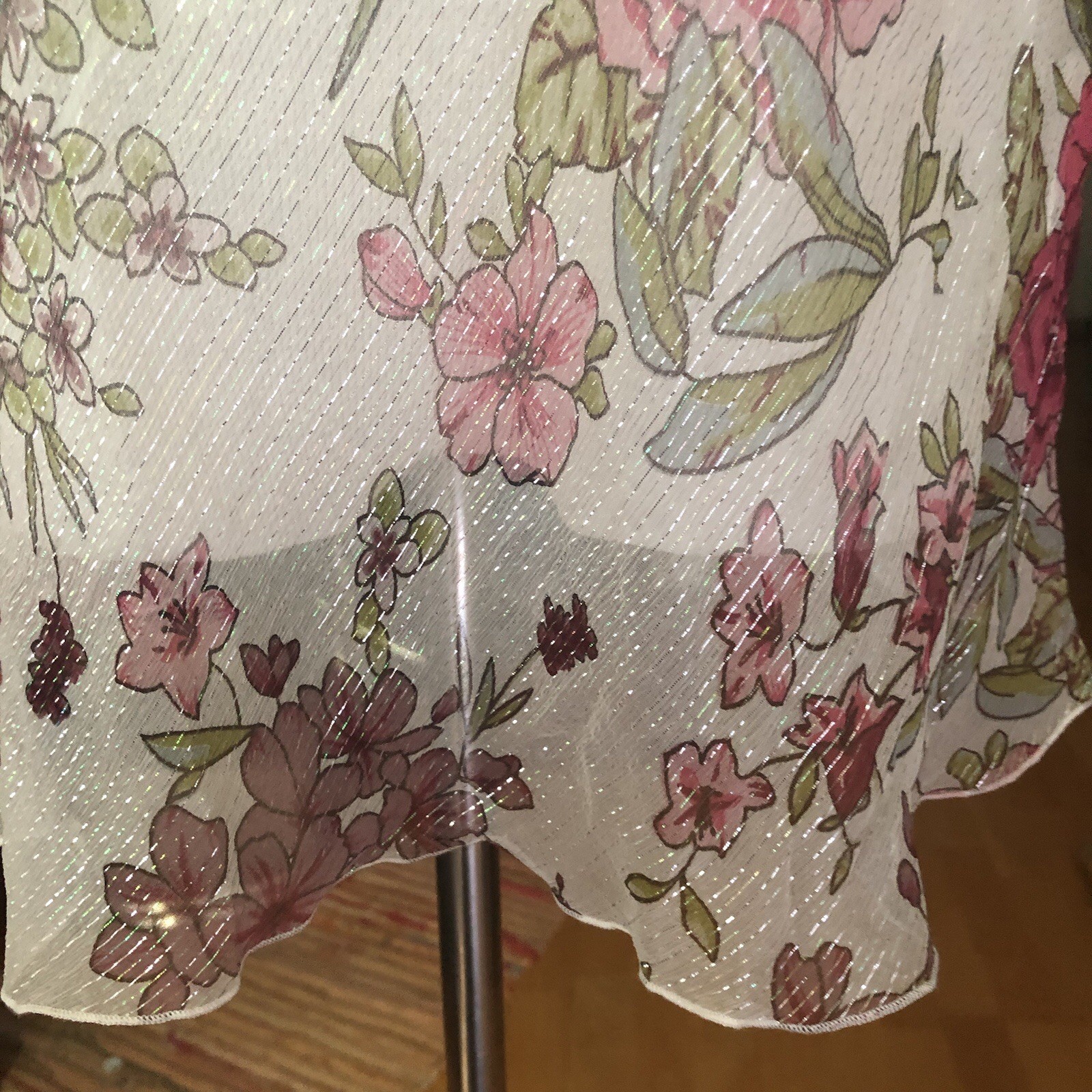 VTG Karen Kane Cami Tunic Top Silk Sheer Floral Shimmer Fairy NWT $108 Size 12