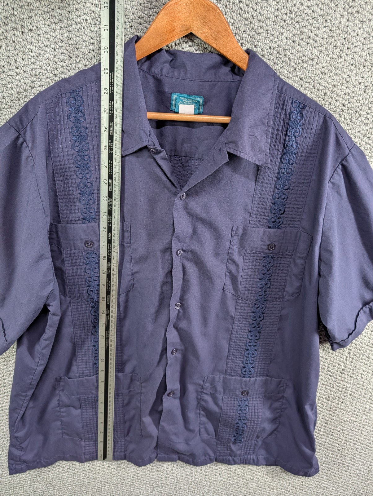 TropiCool Vintage Men’s Purple Guayabera Embroidered Tropical Button Shirt XL