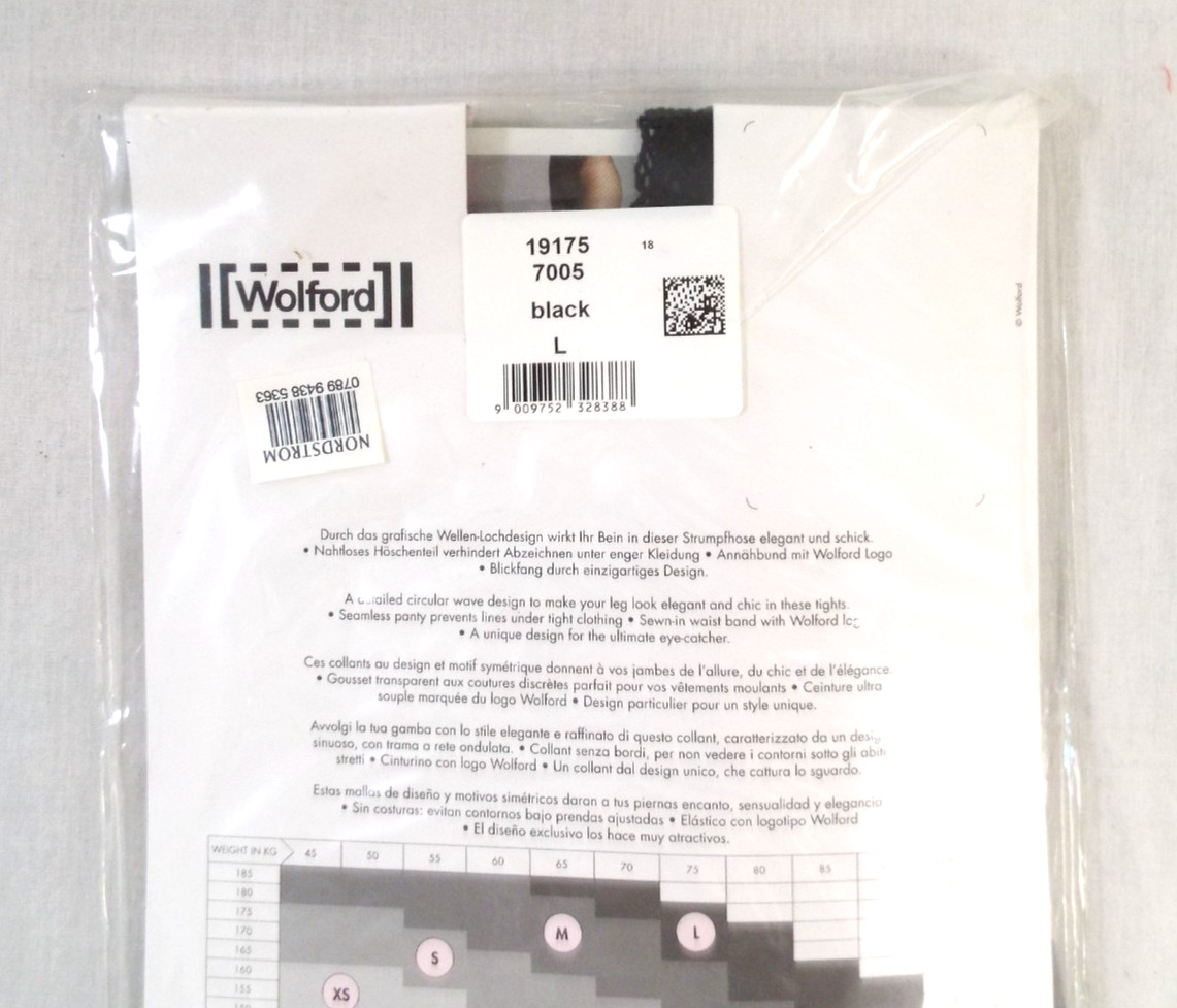 Wolford Judith Black Tights Large 19175 Fishnet Circular Wave Design New Sealed