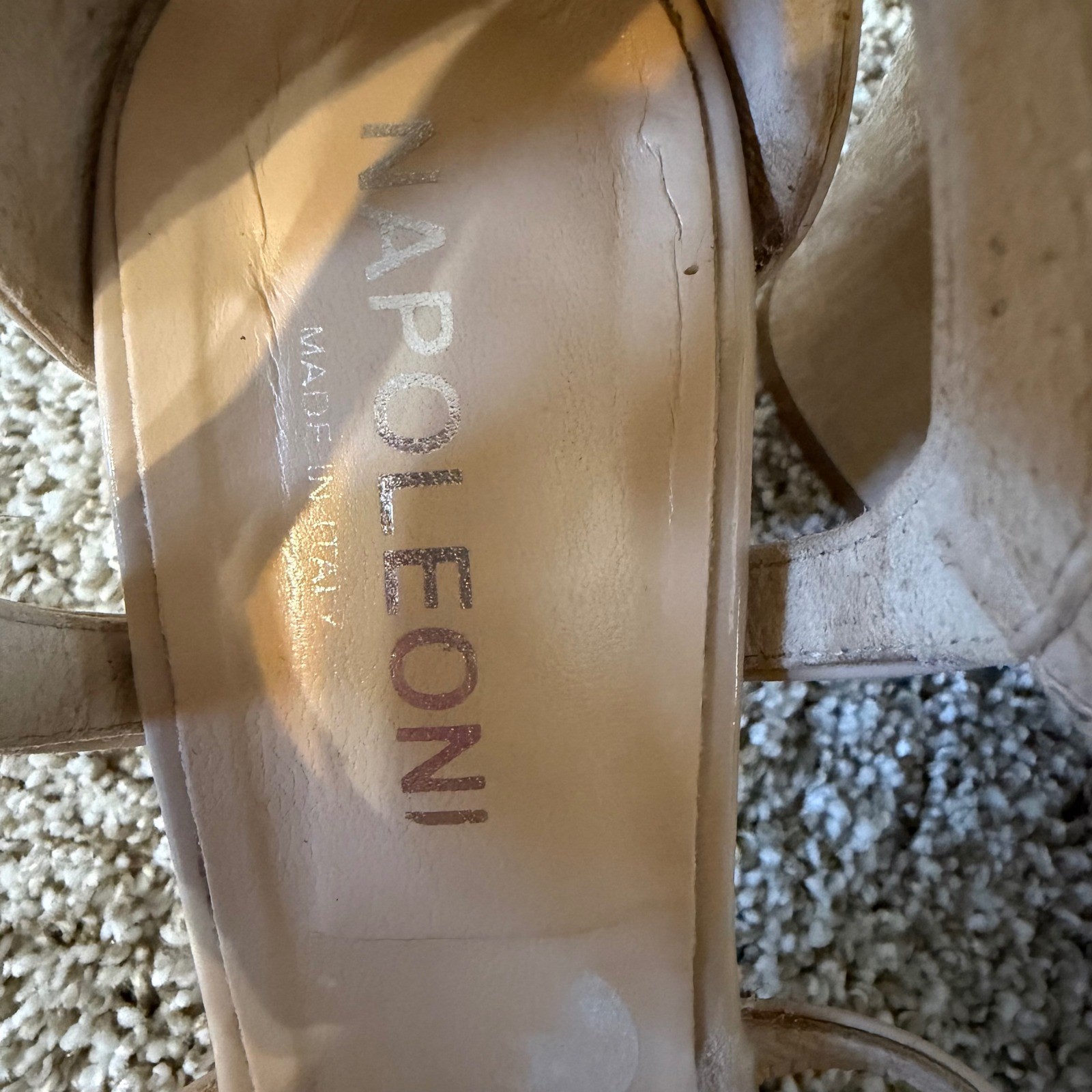 Napoleoni Italy Nude Patent Leather Studded Gladiator Block Heel Sandals EU 38