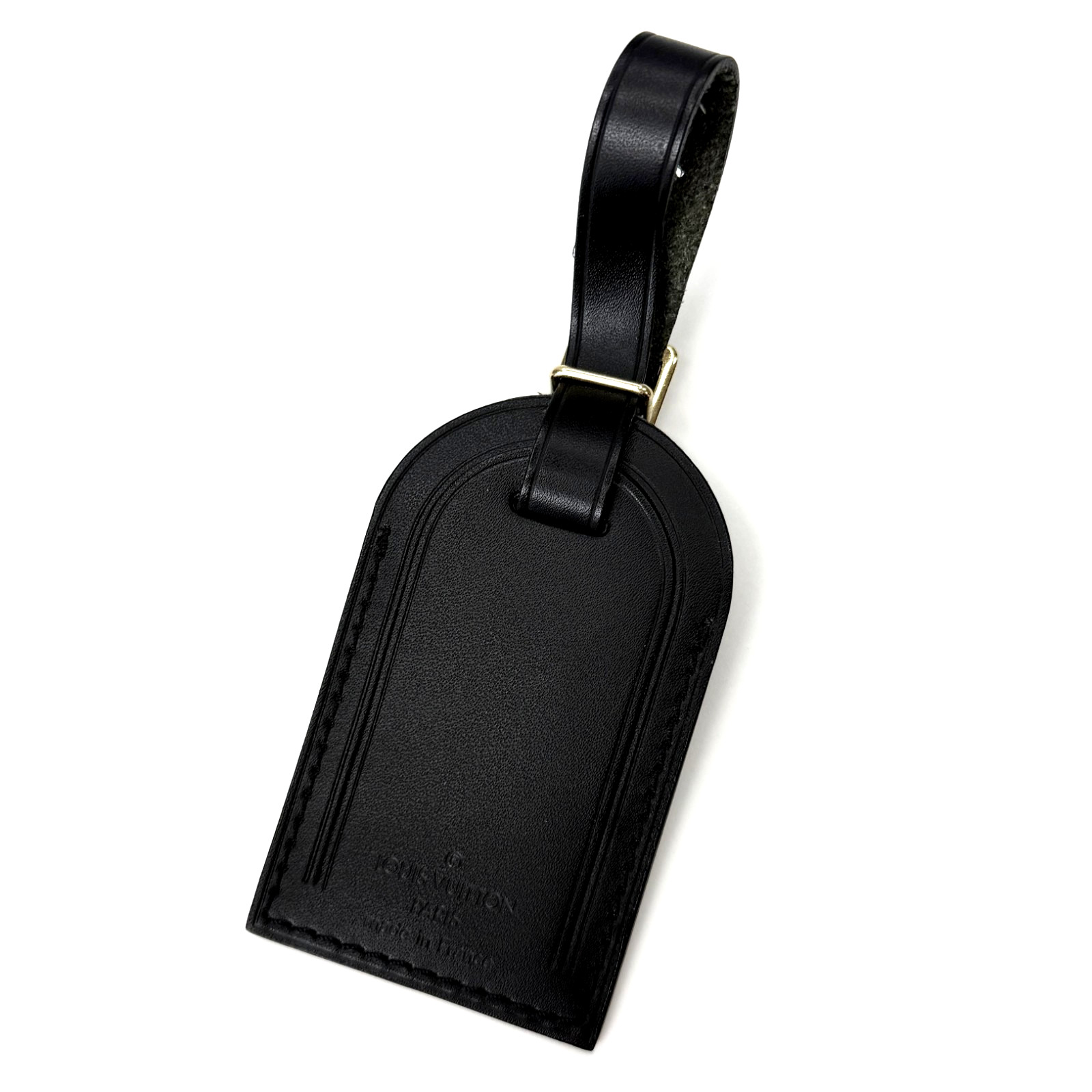 Authentic Louis Vuitton Black Leather Luggage Name Tag & Poignet Set Used Japan