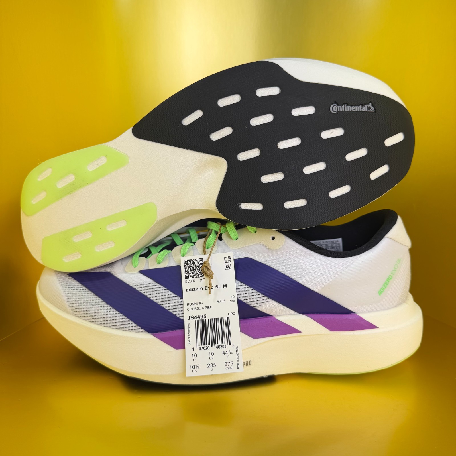 Adidas Adizero Evo SL ‘White Collegiate Purple Lime Burst’ JS4495 Men’s Size 13