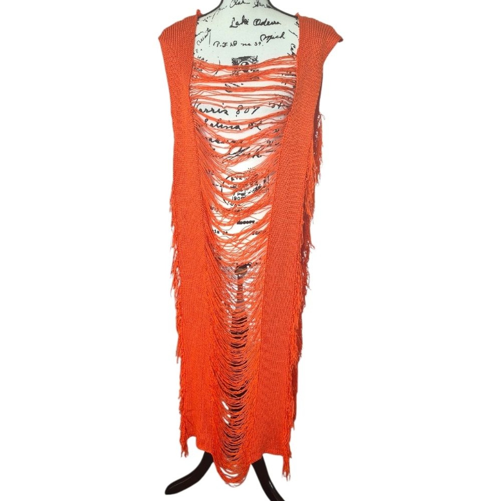 Crochet Beach Dress: Bohemian Hallow Sleeveless With Slit Sz XXL