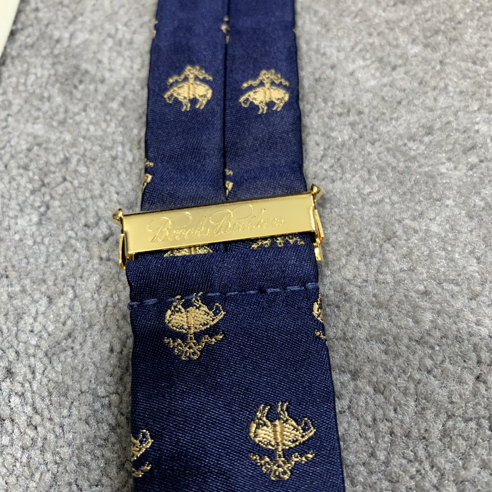 Brooks Brothers Silk Suspenders Navy Blue with Golden Fleece Sheep Silk Leather