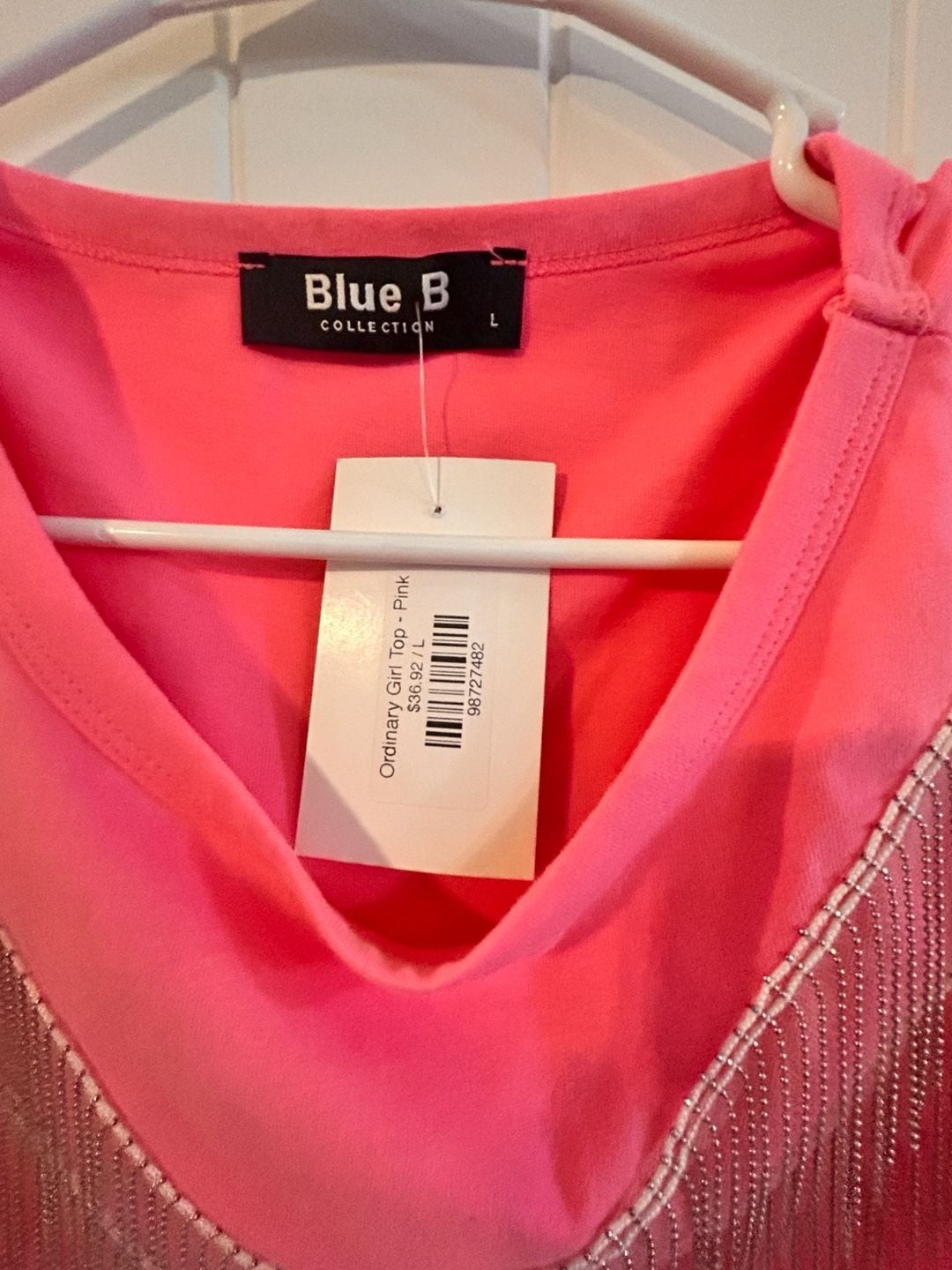Blue B Collection Ordinary Girl Pink Short Sleeve Top with Bead Fringe V-Detail