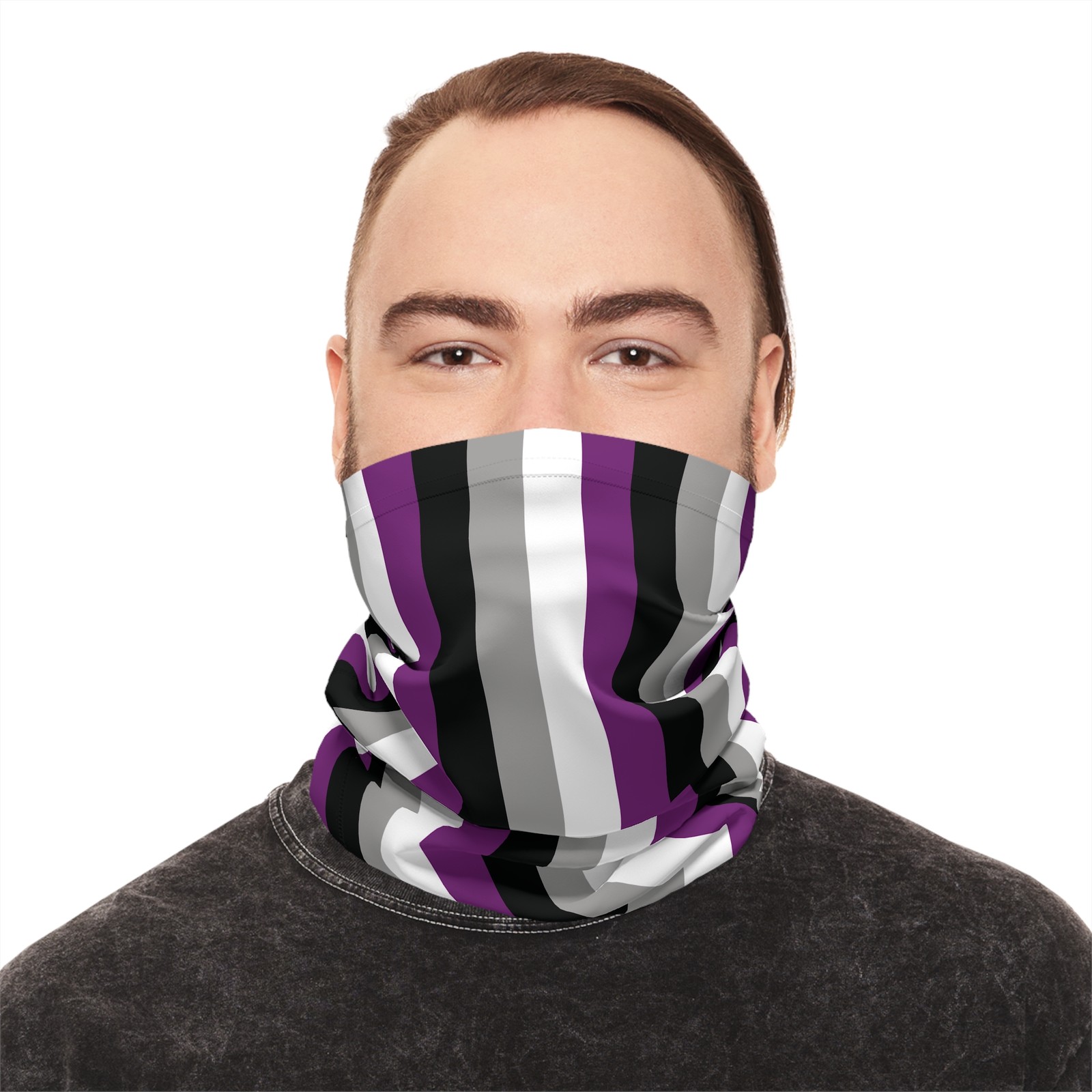 Asexual Pride Stripes Neck Gaiter | Purple Grey Black White