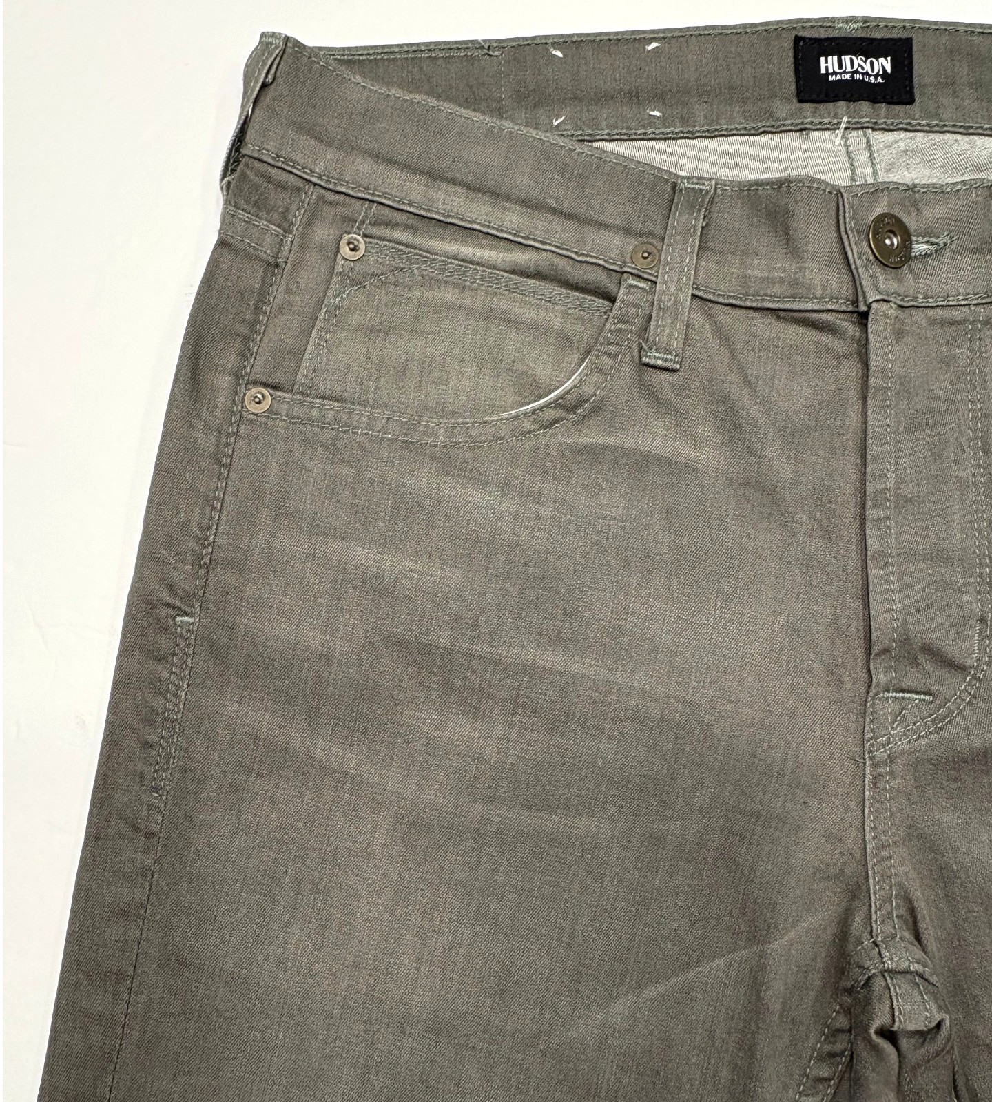 HUDSON BYRON NWT$195 STRAIGHT GREEN JEANS BUTTON FLY 97.5% COTTON USA-MADE SZ 33