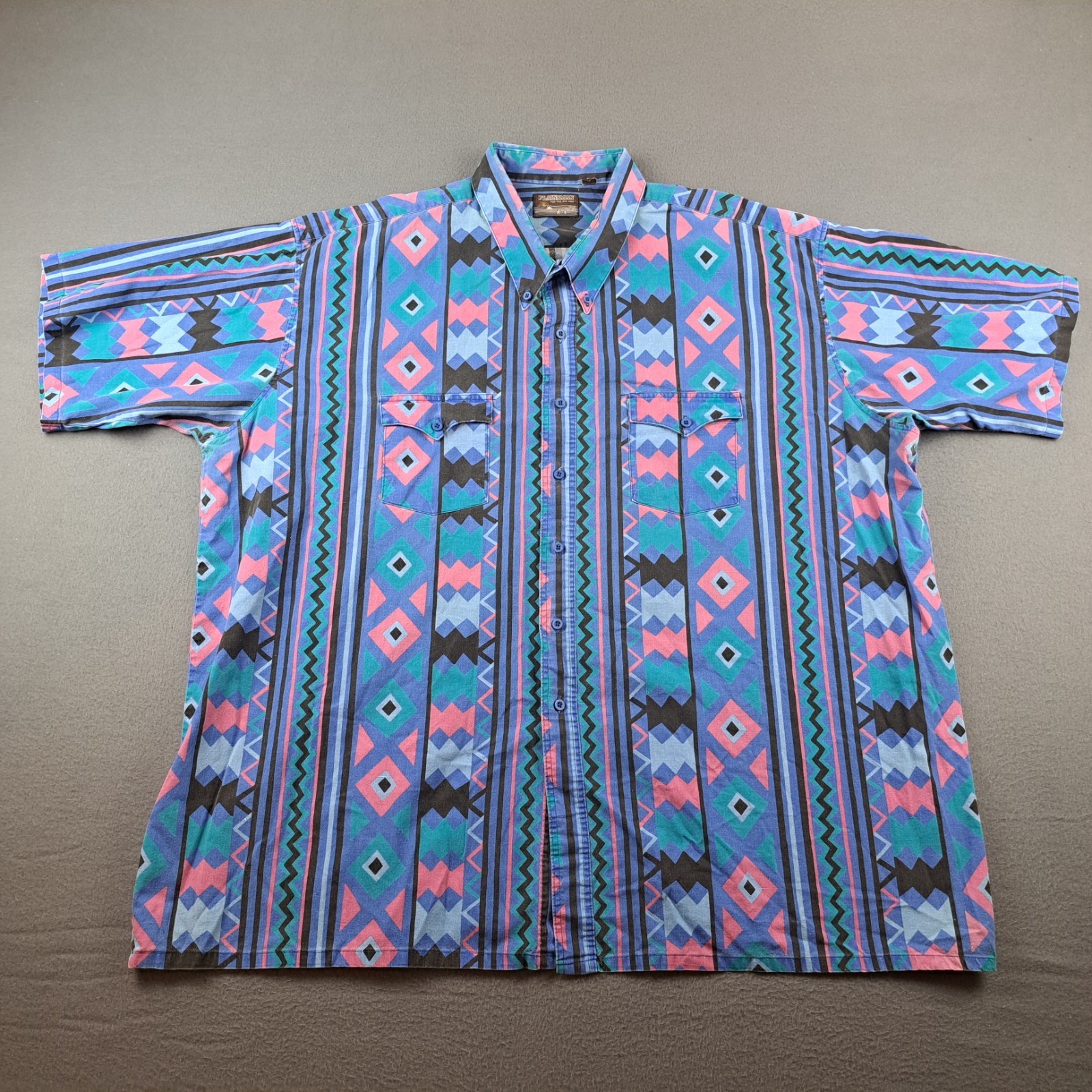 Vintage Plainsman Aztec Print Shirt Men’s 4XL Southwestern Western Button Up