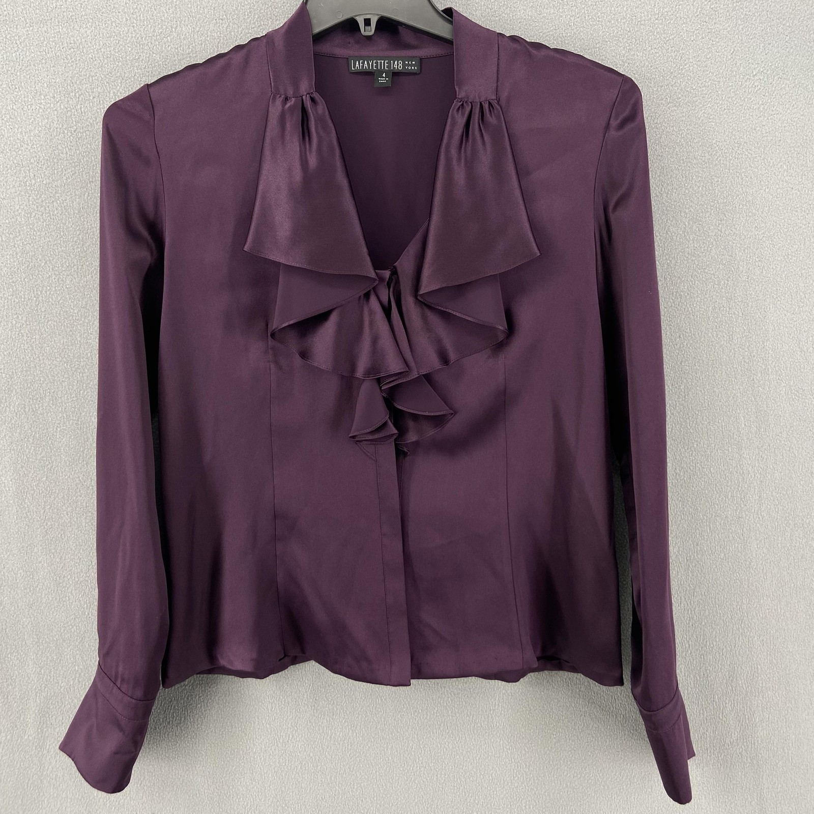 Lafayette 148 Blouse Womens 4 Purple Silk Ruffle Royal Whimsigoth Fairy Office