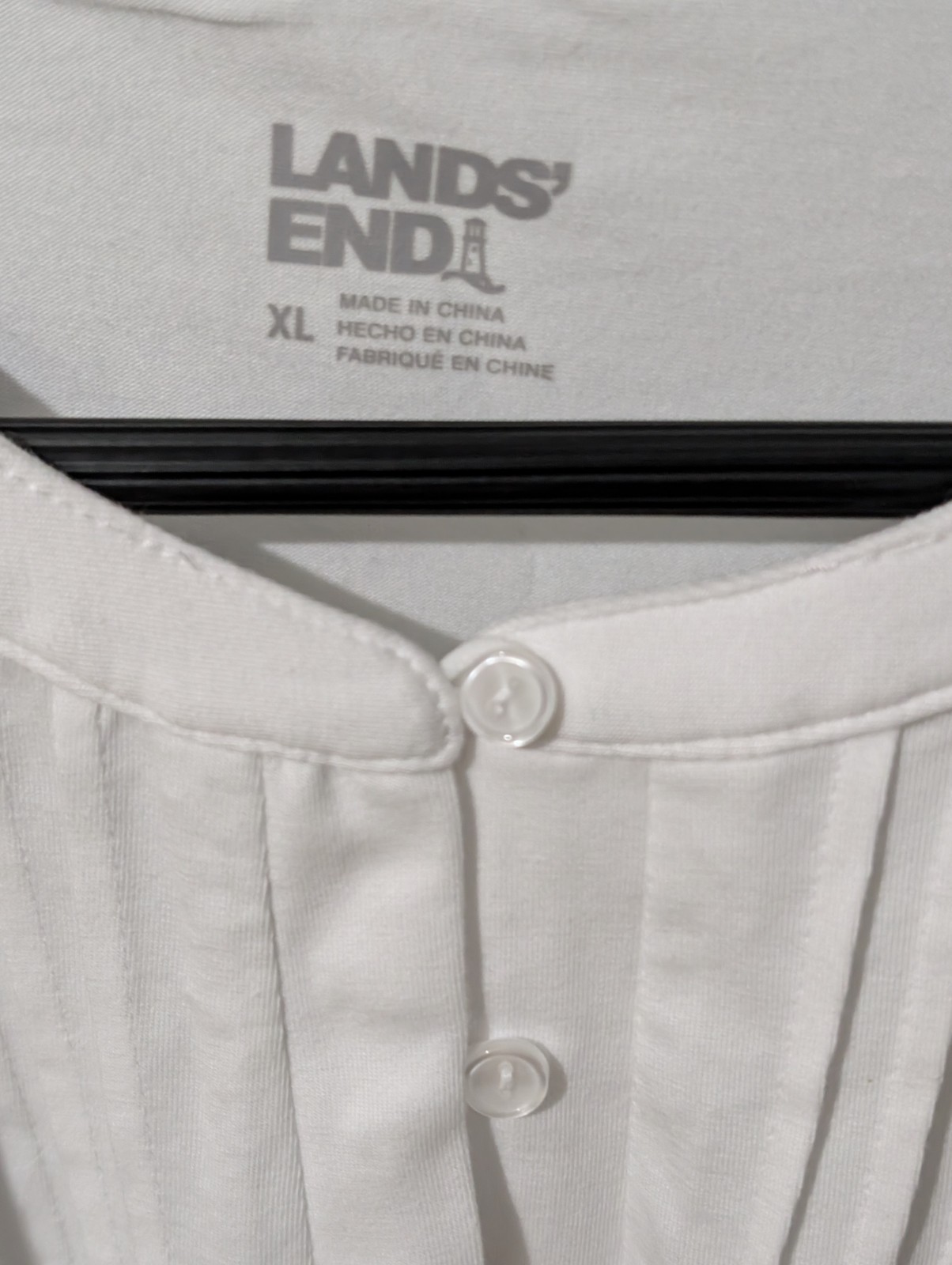 Lands’ End Women’s Button Front Pintuck Top, White, Size XL