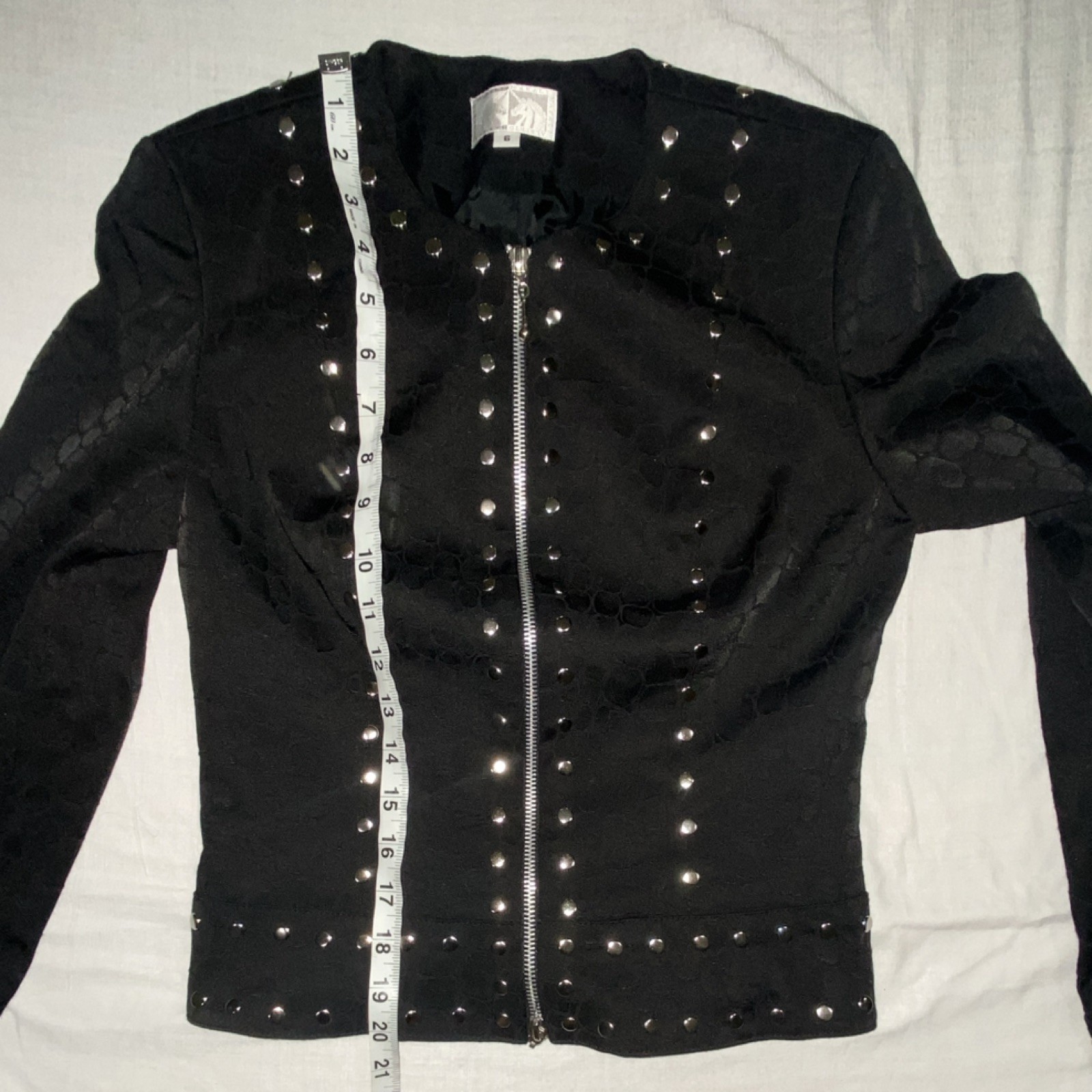 Alberto Makali Black Studded Full Zip Animal Print Biker Jacket Women’s 6