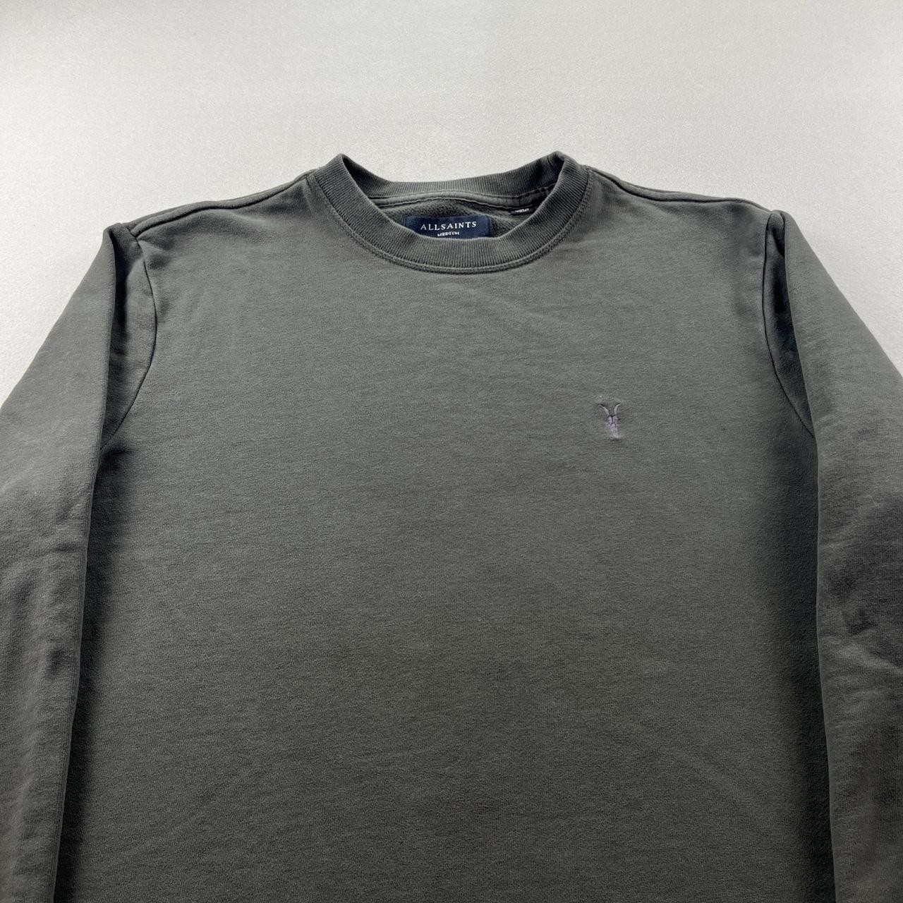 AllSaints Sweatshirt Mens Medium Olive Green Raven Crewneck Terry Ramskull Logo