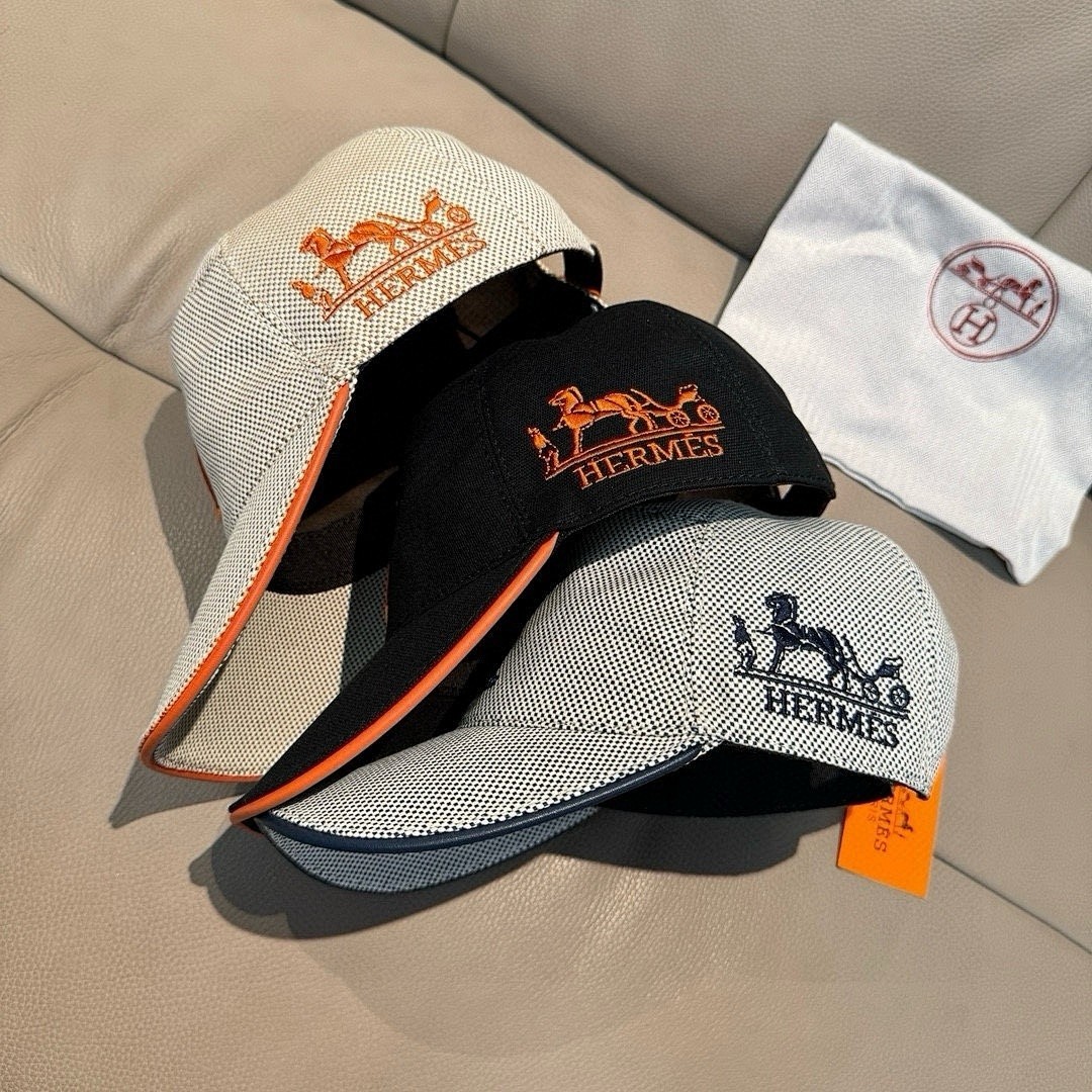 Hermes Men’s Baseball Cap Miles H Circle Black Orange Canvas Hat