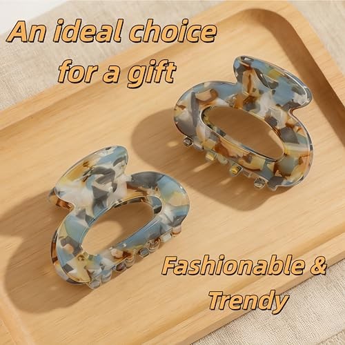 Morandi Acetate Mini Hair Claw Clip,1.7 Inch Blue-Brown Marble Jaw Claw Small