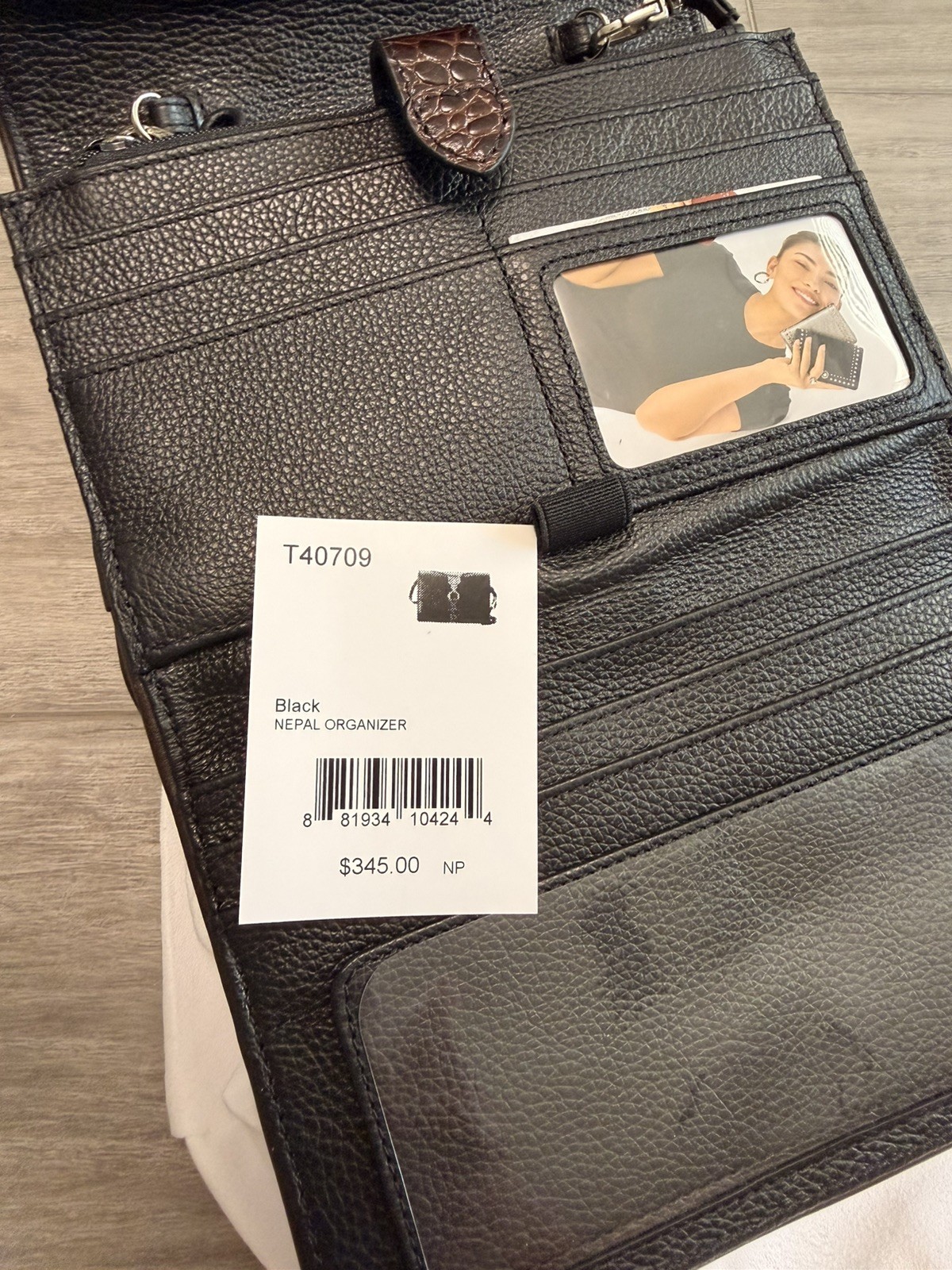 Brighton Nepal Organizer Black Brown Leather Purse Wallet Bag w/ Dust Bag