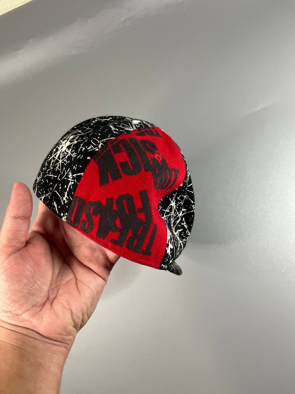 Vintage FOX RACING Snapback Hat Cap Black White Paint Splatter Red One Size VTG
