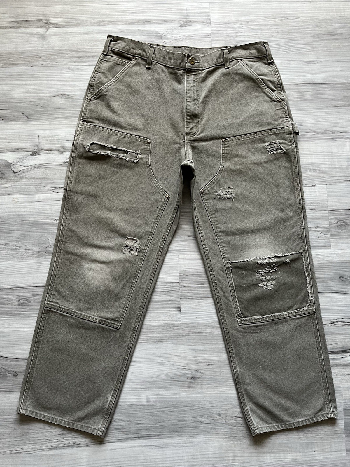 Vintage Carhartt B136 MOS Double Knee Carpenter Pants – 37×30 Faded & Distressed