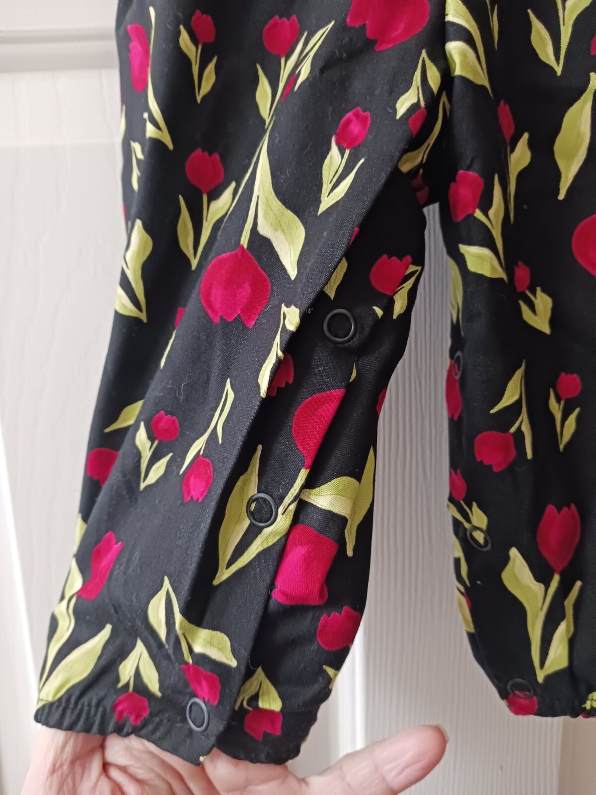 NEW! HANDMADE Boutique Infant Girl Black W/Red Tulips Overalls Size 12 Month