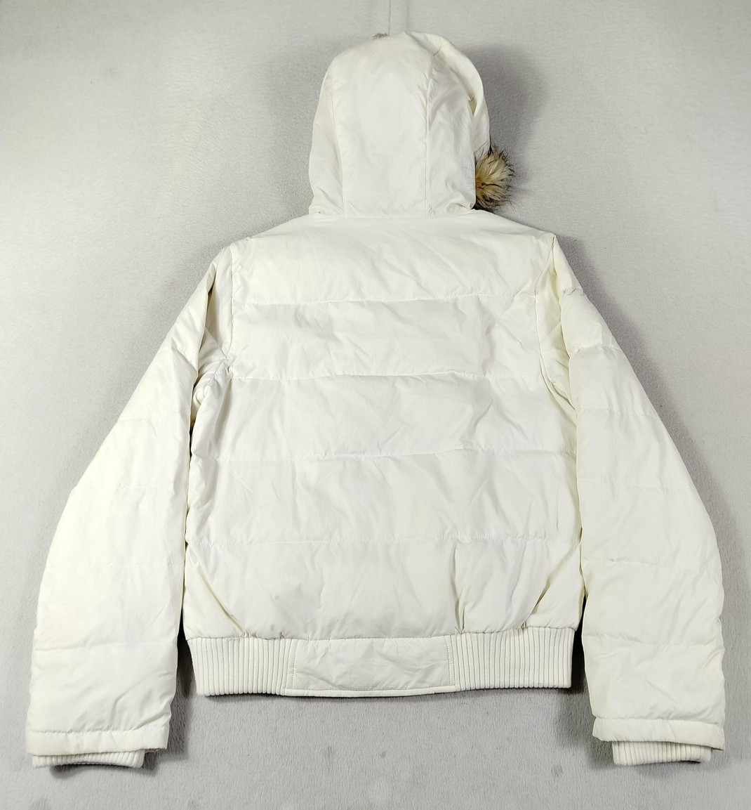 American Eagle Outfitters Jacket Womens Medium White Hooded Down Puffer Faux Fur
