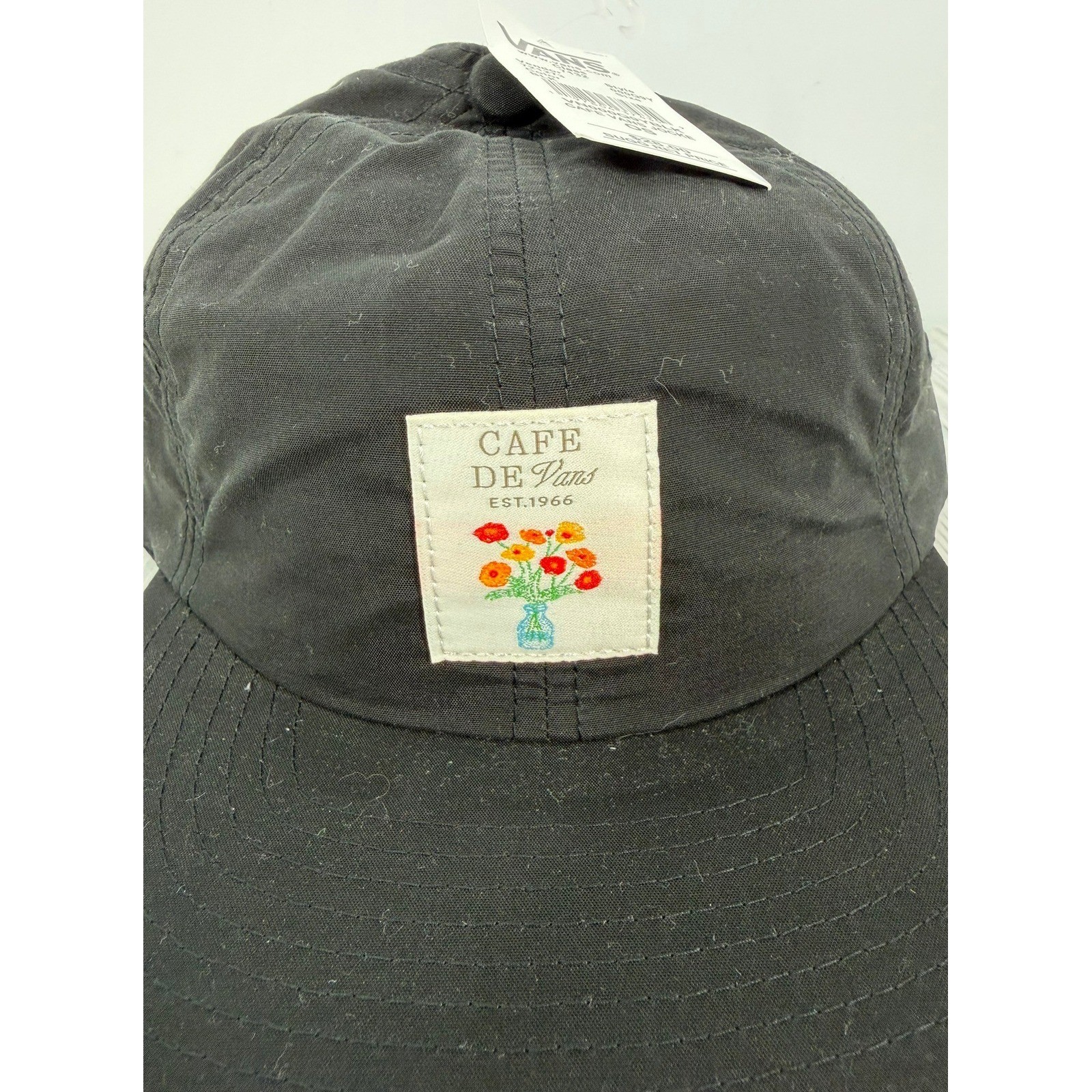 Vans Cafe Vans Jockey Snapback Hat Black Floral Patch Adjustable Cap NEW