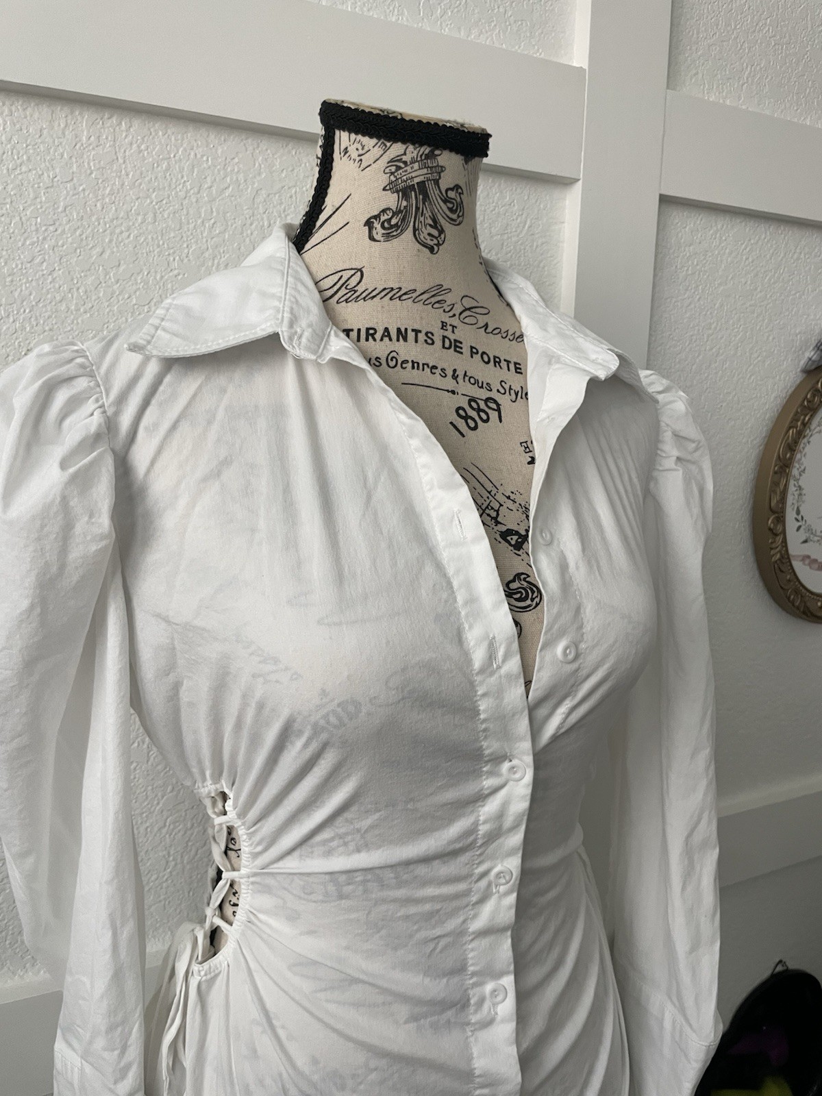 Here & Mine Collared Ruched Puff Sleeve ButtonDown Dress Size S