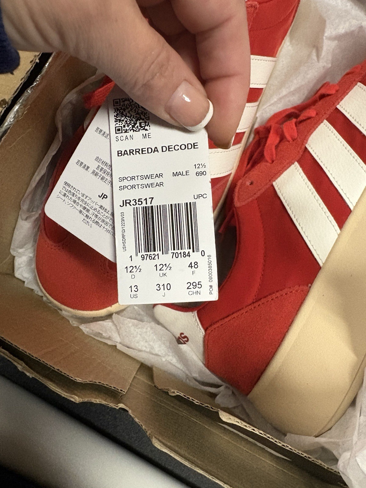 adidas Barreda Decode Scarlet JR3517 Red/White/Beige Low Top Nylon Sneakers Men