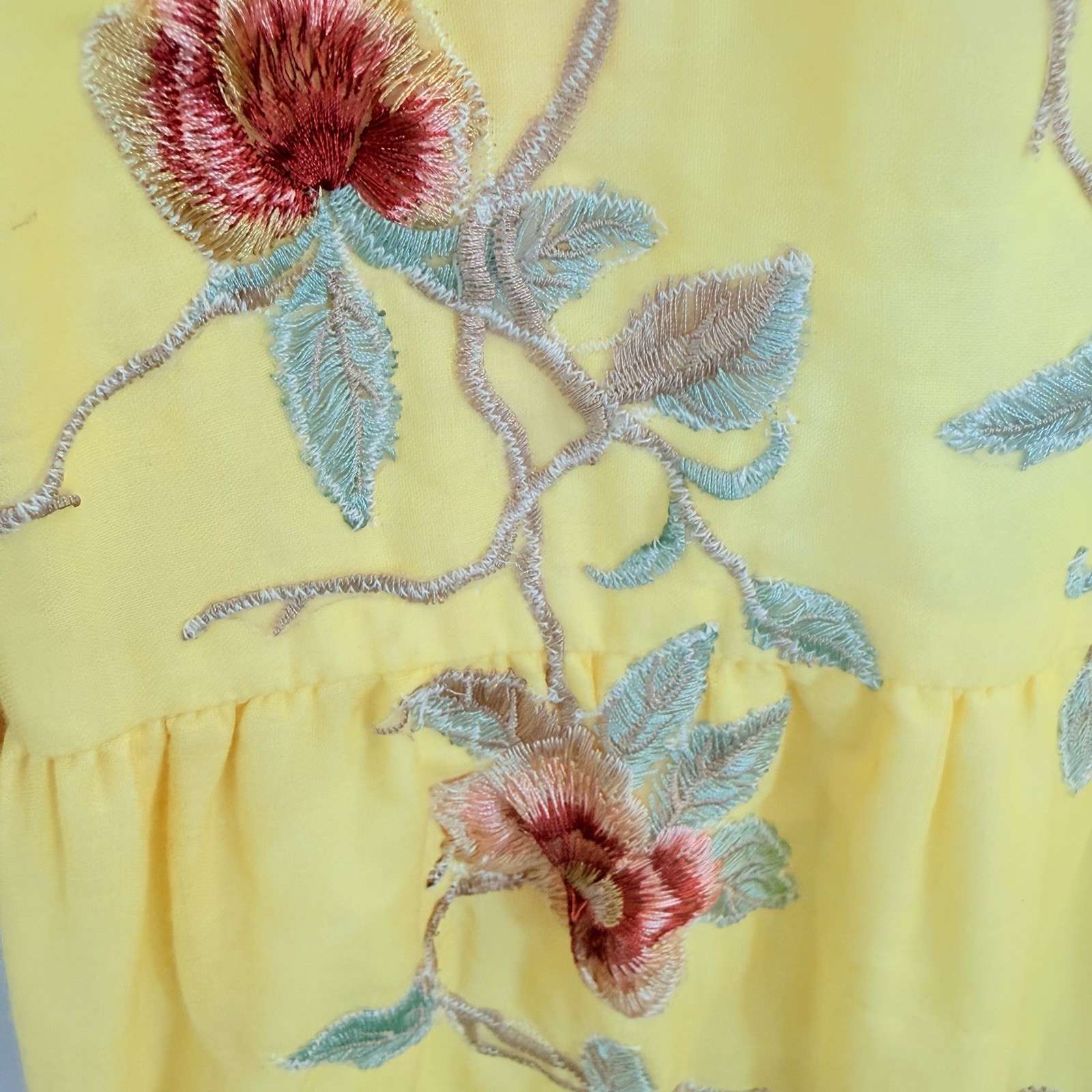 Vintage 1960s Liberty House Yellow Maxi Dress 6 Hippie Embroidered Festival #167