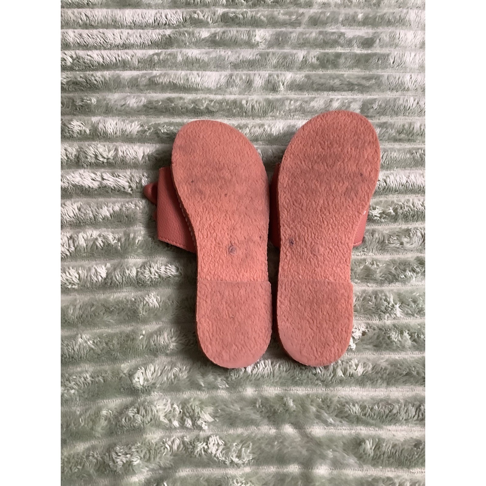 Womens Dusty Rose Bow Slide Sandals Textured Faux Leather Slip On Flat Shoes