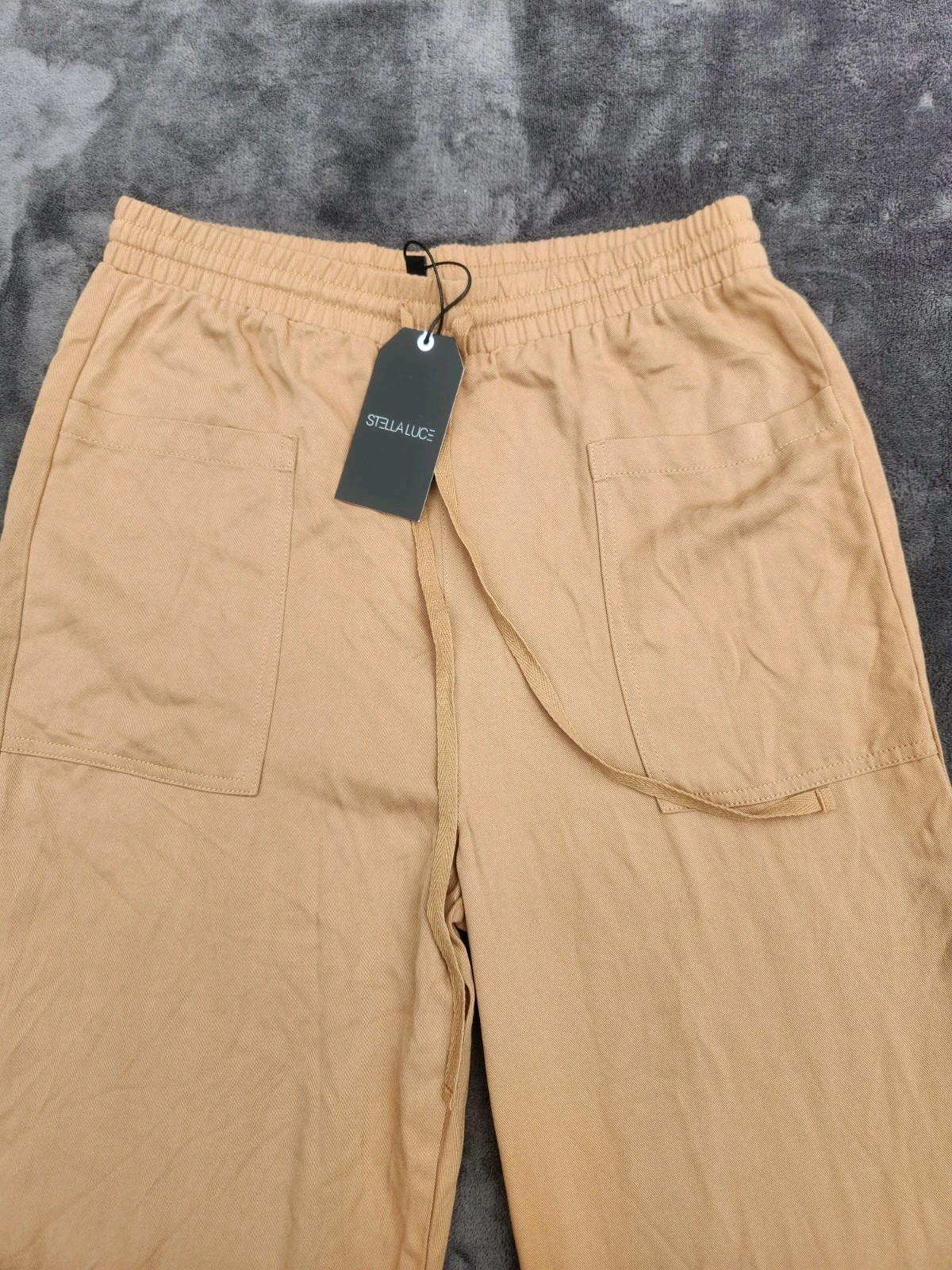 Stella Luce Womens Large Wide Leg Lounge Pants Tan Brown Drawstring NWT Elastic