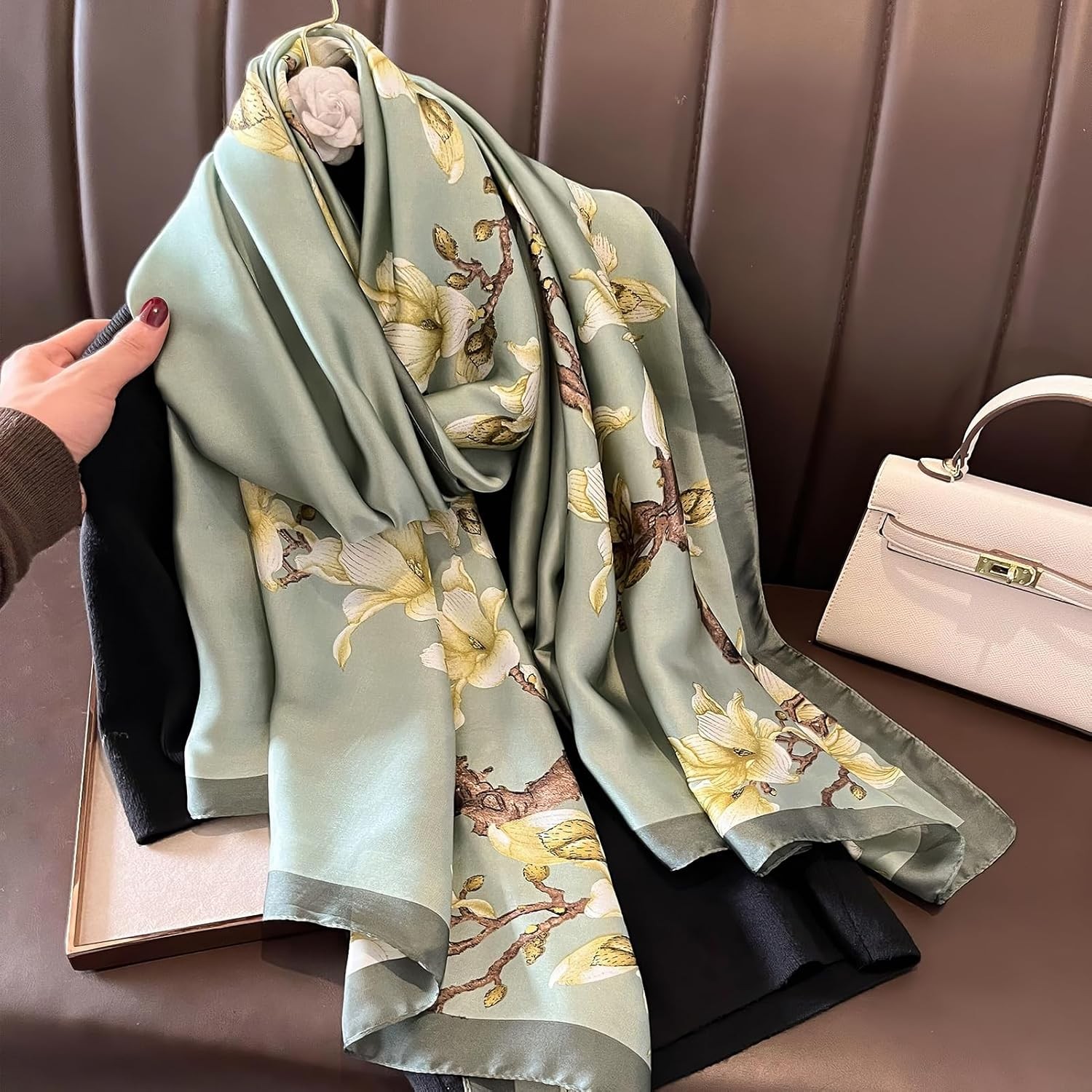 vimate 100% Large Silk Feeling Scarf-Women’s Fashion Long Mulberry Silk Satin Ne