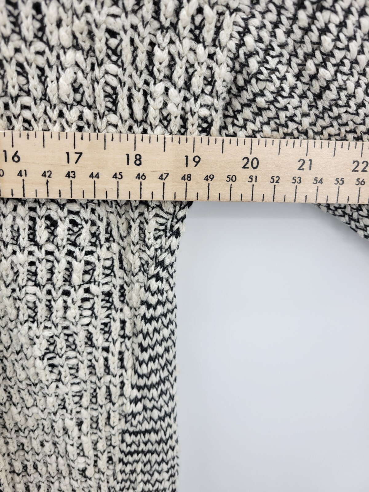 Chicos Cardigan Sweater Womens Medium 1 Black Ivory Marl Open Front Boho Artsy