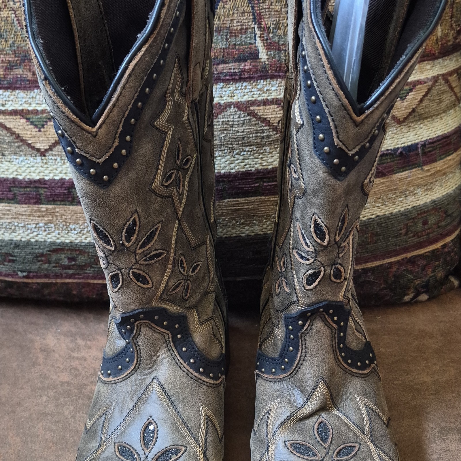 Laredo Skyla Women’s Western Leather Studded Embroidered Mid-Calf Boots US 6.5
