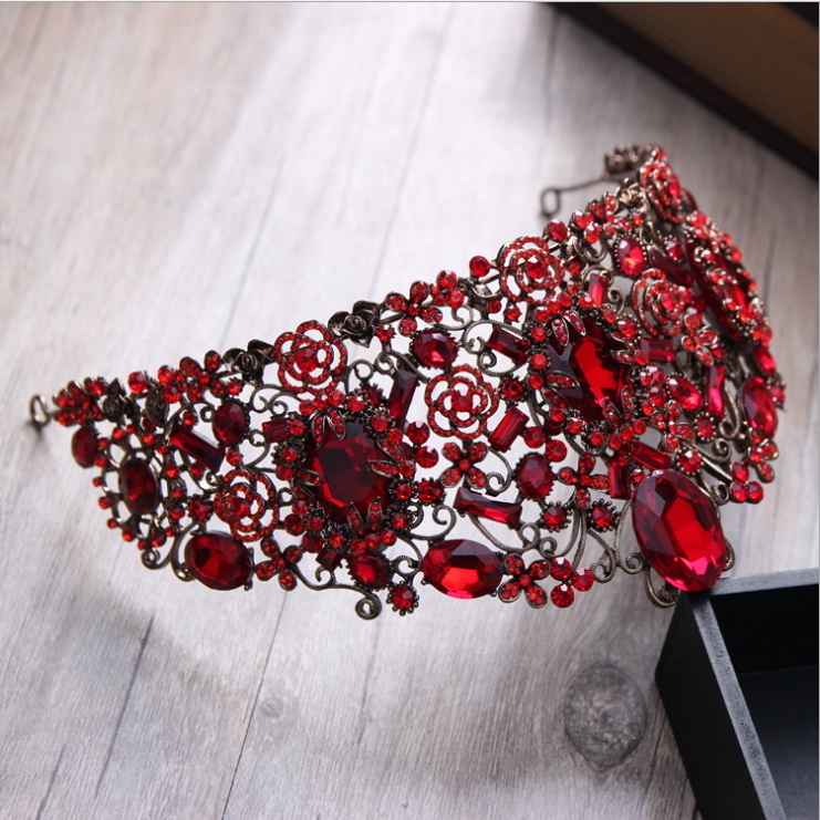 9cm Tall Large Red Crystal Tiara Wedding Queen Princess Prom Crown For Women