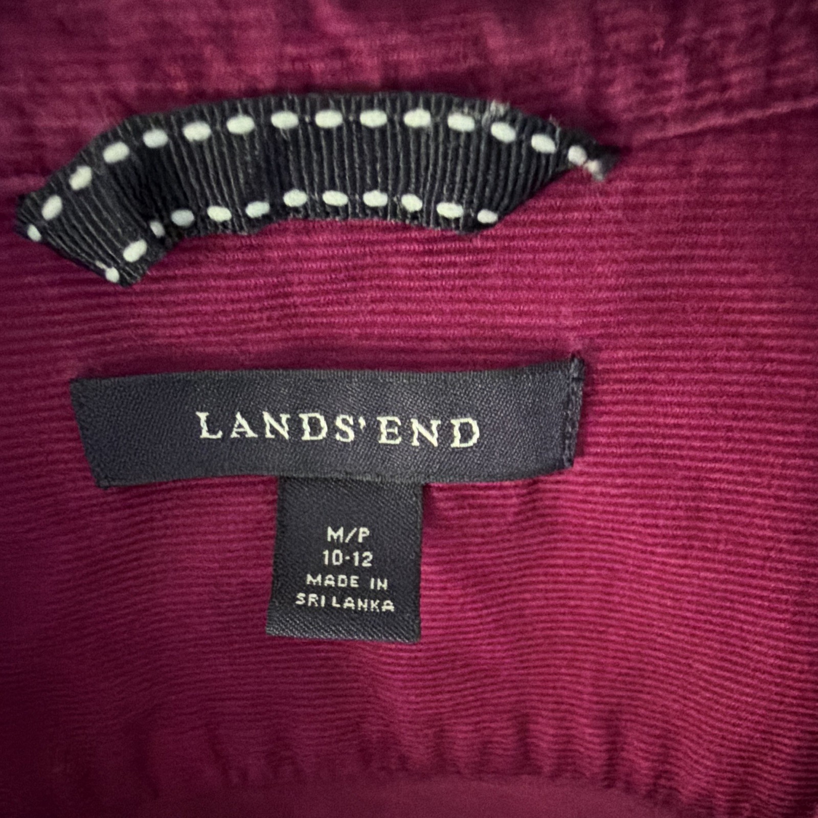 Lands’ End Purple Corduroy Cotton Button-Up Collared Long Sleeve Shirt M/P