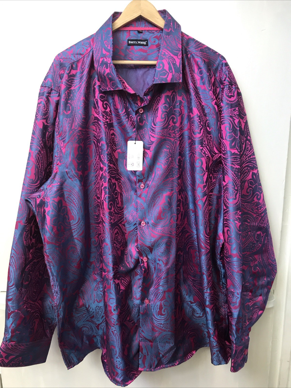 Barry Wang Men’s Pink & Blue Paisley Silk Button Down Front Shirt Size XXXL